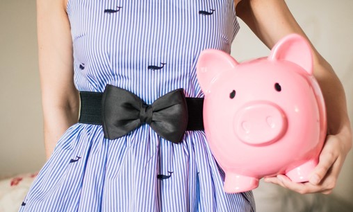 Lady In Stripped Dress With Piggy Bank 701801