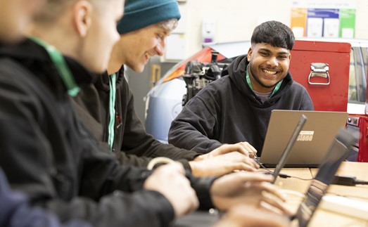 Apprentices Automotive Apprentice On Campus With Class Mates