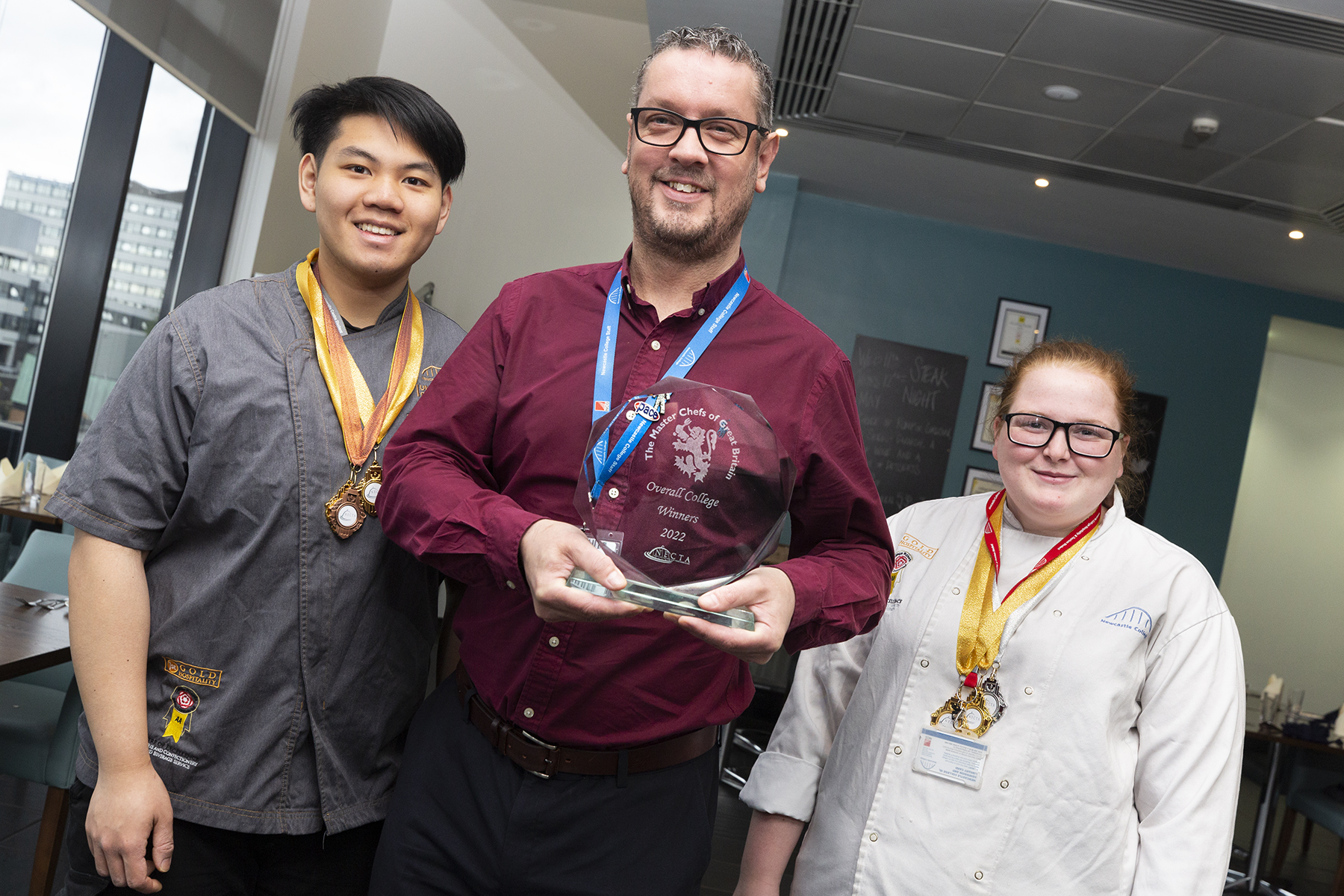 Level 5 Student Phillip Ho, Curriculum Leader Phil Pringle And Level 3 Student Georgina Hunter With Their Awards